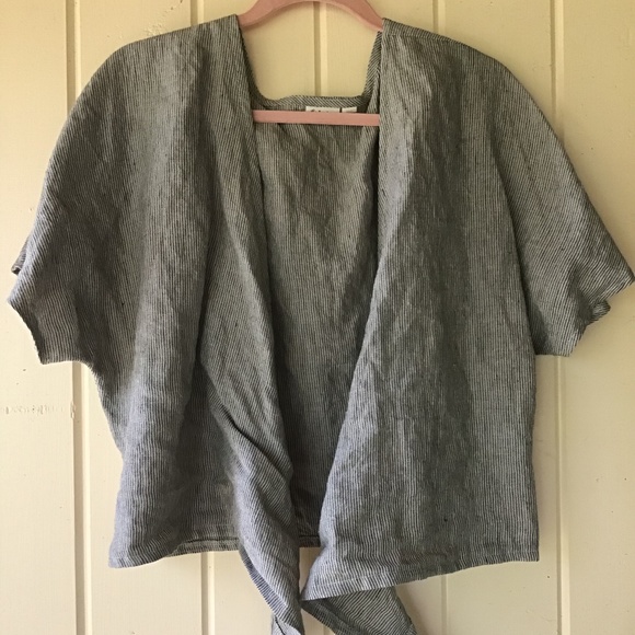 Epic Linen STRIPED 100% linen Goda wrap top blouse m/l - Picture 2 of 4